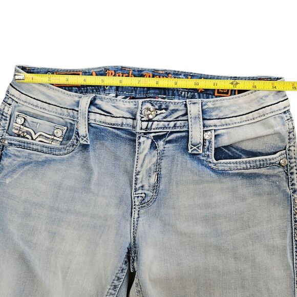 Rock Revival Crop Jeans 29 X 25 Nancy Light Wash Embroidered With Rhinestones - Picture 6 of 10
